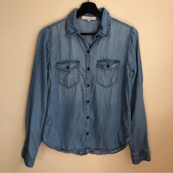 Split Back Denim Button Down - Picture 2 of 9
